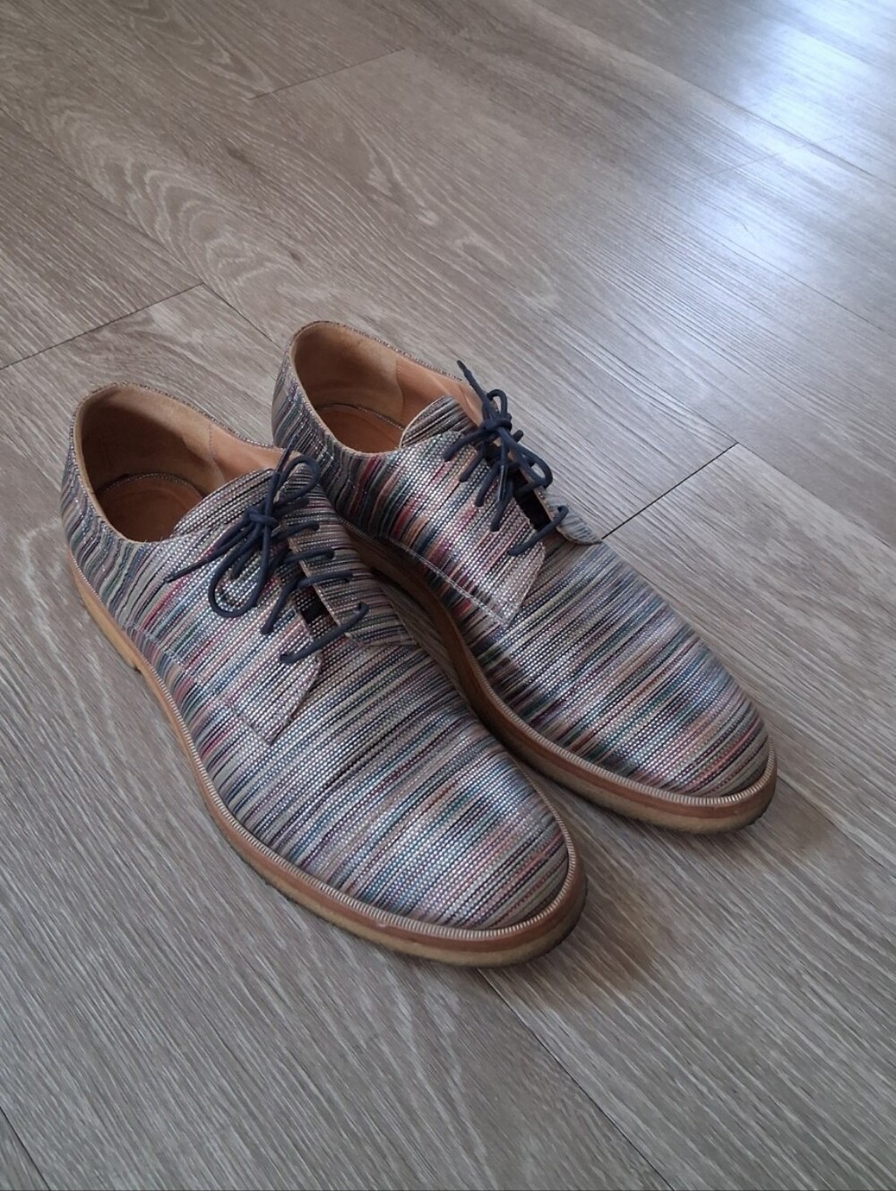Dries Van Noten Italian Leather Lace Up Oxfords Multi Rainbow Stripe